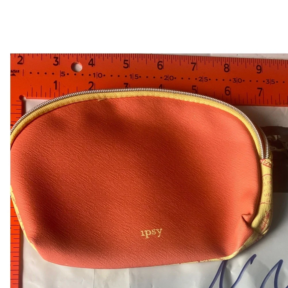 Yellow Passport Stamp Print Canvas Cosmetic Bag Travel Pouch Zip Top Makeup Case